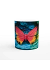Gökkuşağı Zeminli Turuncu Kelebek Temalı Baskılı Kupa Bardak