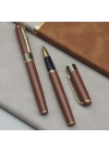 Gold İşlemeli Kahverengi Metal Roller Kalem
