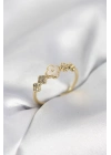 ® Gold Renk Minimal Yonca ve Zirkon Taşlı Kadın Yüzük