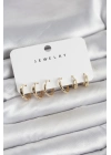 ® Gold Renk Pirinç 3 Çift Kadın Küpe Seti