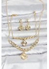 Gold Renk Pirinç Kolye Bileklik ve Küpe Seti