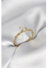® Gold Renk Sarmal Zincir Model Tek Taş Model Zirkon Taşlı Kadın Yüzük