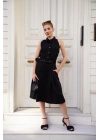 Gömlek yaka kemerli elbise siyah s255061