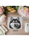 Gri Zeminli Sibirya Kurdu El Çizimi Mousepad - 19x23 cm 2 mm Dikdörtgen İthal Baskılı Mouse Pad
