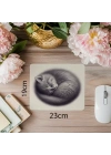 Gri Zeminli Yatmış Kedi Mouse Pad - 19x23 cm 2 mm Dikdörtgen İthal Baskılı Mouse Pad