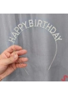 Gümüş Kristal Taşlı Happy Birthday Tacı