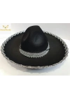 ® Gümüş Renk Şeritli Meksika Mariachi Latin Şapkası 55 cm Çocuk