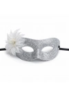 Gümüş Simli Tüylü Balo Maskesi – Kadın Parti & Maskeli Balo Maskesi