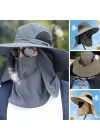 ®  Güneş Koruyuculu Nefes Alabilen Maskeli ve Boyun Kapaklı Geniş Kenarlı Balıkçı Şapkası
