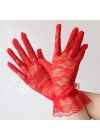 Güpürlü Bilek Boyu Kırmızı Dantel Eldiven Yetişkin