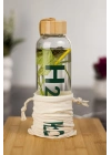 H2o Borosilikat Cam Matara Bambu Vakum Kapaklı Su Şişesi Suluk (Kumaş Kılıf Hediyeli) 600 ML
