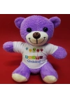 Happy Birthday Tişörtlü Peluş Mor Ayıcık