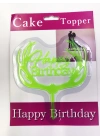 Happy Birthday Yazılı Yeşil Dallı Pasta Kek Çubuğu