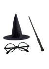 Harry Potter Siyah Şapkası Harry Potter Gözlüğü Harry Potter Asası 3 Lü Set