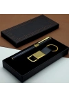Hediyelik Siyah Kalem Ve Gold Deri Anahtarlık Kutulu Set