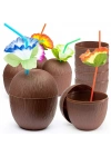 Hindistan Cevizi Hawaii Luau Aloha Pipetli İçecek Kabı Bardak 10x13 Cm 1 Adet
