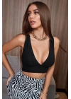 Kadın Siyah Çapraz Sırt Detaylı Şık Crop Top Büstiyer