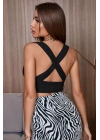 Kadın Siyah Çapraz Sırt Detaylı Şık Crop Top Büstiyer