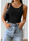 Kadın Siyah Kolsuz Kalın Askılı Uzun Crop Top Bluz & Atlet