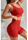 Kadın Kırmızı Kalın Askılı Yüksek Bel Şortlu Gecelik Takımı