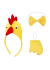 Horoz – Tavuk Kostüm Aksesuar Seti - Taç Papyon Kuyruk