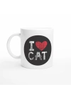 I Love Cat Yazılı Siyah-Beyaz Kedi Temalı Baskılı Kupa Bardak