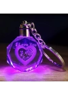 I Love You Kalp İçinde Gül Renk Değiştiren Kristal Anahtarlık