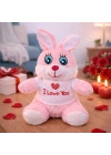 I Love You Tişörtlü Sevimli Pembe Peluş Tavşan