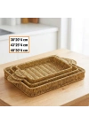 ®  İç İçe Geçebilen 3’lü Dikdörtgen Plastik Rattan Tepsi Seti–Hasır Görünümlü Çok Amaçlı Servis ve Sunum Tepsileri