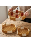 ®  İç İçe Geçebilen 3’lü Yuvarlak Plastik Rattan Tepsi Seti–Çift Renkli Hasır Görünümlü Çok Amaçlı Servis ve Sunum Tepsileri