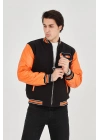 İçten Elyaf ve Astarlı Kolları Suni Deri Ceket - Turuncu -