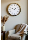 ® İhtişamlı Gold 52 Cm Metal Roma Rakamlı Lüks Duvar Saati