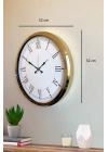 ® İhtişamlı Gold 52 Cm Metal Roma Rakamlı Lüks Duvar Saati