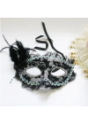 İnci İşlemeli Taşlı Dantelli Parti Maskesi