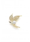 İncili Yaprak Broş - Altın