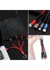 ®  Işıklı Anahtarlık Model 3 in 1 USB Çıkışlı MİKRO,TYPE-C ve İphone Uyumlu Şarj Kablosu