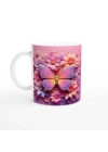 Işıltılı Çiçekler Arasında Renkli Kelebek Temalı Baskılı Kupa Bardak
