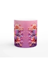 Işıltılı Çiçekler Arasında Renkli Kelebek Temalı Baskılı Kupa Bardak