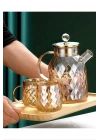 Kabartmalı Bambu Kapaklı Borosilikat Cam Demlik 1500ml Royaleks-CM-2005