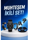 Kablosuz Bluetooth Bağlantılı Kulaklık ve Dokunmatik Ekran Akıllı Saat Arama Cevaplama