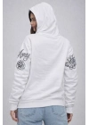 Kadın 3 İplik Pamuklu Kapüşonlu Baskılı SweatShirt hoodie - Beyaz