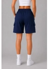 Kadın 4 Cepli Kargo Şort Lastikli Bel Bağcıklı Rahat Kalıp Yazlık Şort - Lacivert