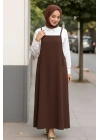 Kadın Acı Kahverengi Basic Ayarlanabilir Askılı Jile Elbise