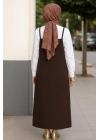 Kadın Acı Kahverengi Basic Ayarlanabilir Askılı Jile Elbise