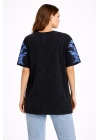 Kadın Asit Yıkamalı Oversize Tişört - Siyah