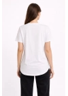 Kadın Basic T-Shirt Kısa Kol Bisiklet Yaka Oval Kesim Tişört - Beyaz