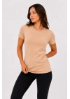 Kadın Basic Tişört Bisiklet Yaka Kısa Kol Günlük Yazlık Slim fit T-Shirt - Bej