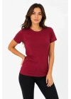 Kadın Basic Tişört Bisiklet Yaka Kısa Kol Günlük Yazlık Slim fit T-Shirt - Bordo