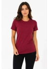 Kadın Basic Tişört Bisiklet Yaka Kısa Kol Günlük Yazlık Slim fit T-Shirt - Bordo