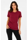 Kadın Basic Tişört Bisiklet Yaka Kısa Kol Günlük Yazlık Slim fit T-Shirt - Bordo